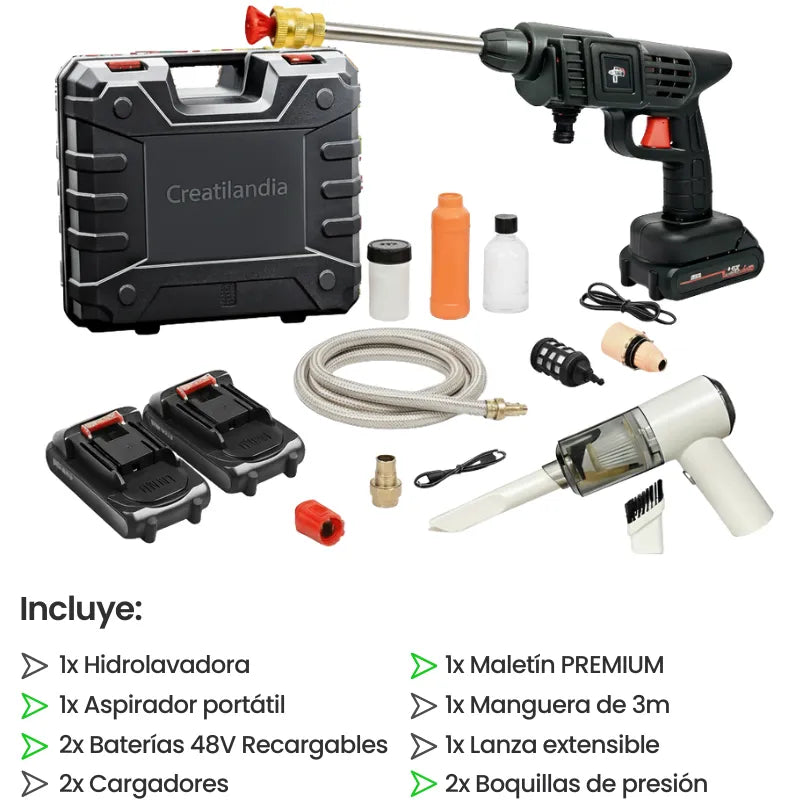 COMBO : Hidrolavadora + (Aspiradora Portátil + Doble Batería + Maletín)